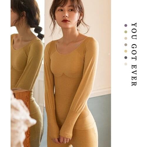 Autumn Winter Underwear Sets Ladies Thermal Underwear Slim High Waist Solid Color Flexible Pajamas for Women