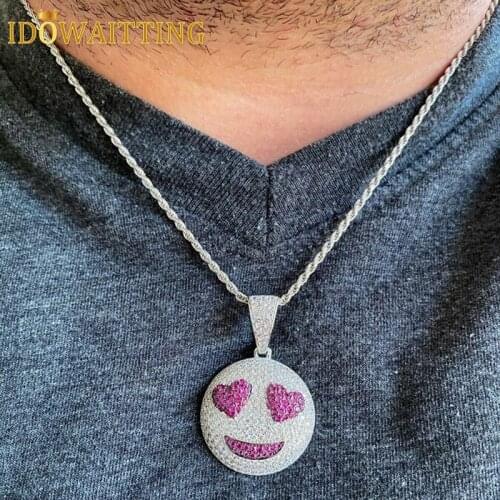 Wholesale Iced Out Cubic Zirconia Micro Pave CZ Heart Smile Charm Necklace Mens Hip Hop Bling Personality Face Pendant Jewelry