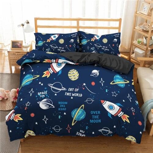 3D Reactive Printed Duvet Cover Pillowcase Universe Style Bedding Set Cartoon Rocket Boy Single Quilt Cover Home Textiles