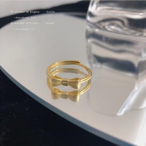 Simple Sweet Frosted Gold Bow Rings For Woman 2021 Korean Fashion Jewelry Student Party Gift For Girls Sexy Finger Accessories
