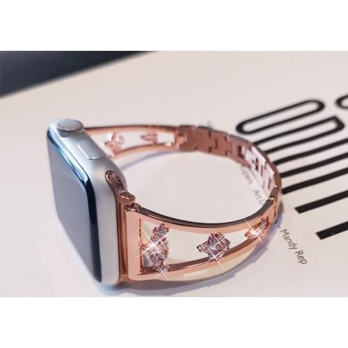 Smart Watch Bracelet Strap for Apple iWatch 1/2/3/4/5/6/SE 44/40/38mm/mm Hollow Crystal Metal watchband For Apple watch band