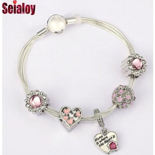 Seialoy New Multi Snake Chain Bracelets For Women Girl Original Heart Charm Silver Color Beads Bracelet & Bangle Jewelry Gift