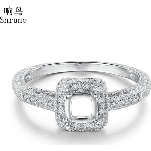 Shruno Solid 10K White Gold Test Positive Lab Grown Moissanite Diamond Fine Jewelry Semi Mount Engagement Ring Cushion/Round Cut