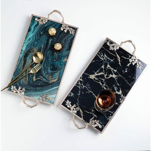 Nordic Creative Gold plating glass tray Household Storage organization decoration tray Jewelry display Home Decoration mirror