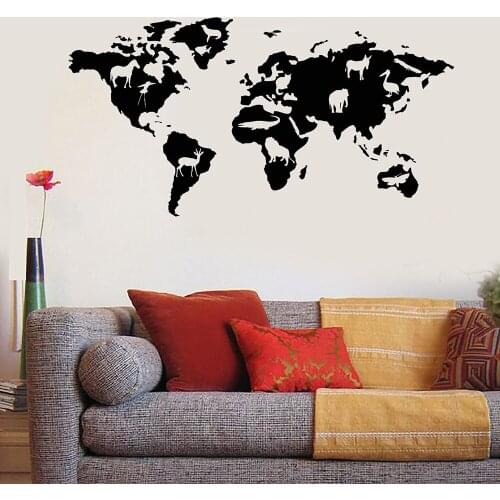 Modern World Map Wall Sticker Decals Home Decor Living Room Animals Nature School Geography Stickers Bedroom Wall Decorate D183