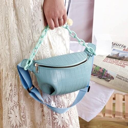 Chain soft leather solid color new fashion alligator pattern Waist bag Bags Crocodile pattern women crossbody bags and purse