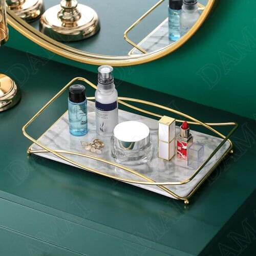 Light Luxury Glass Storage Trays Jewelry Earring Mirror Plate Basin Organizer Rack Home Desktop Bathroom Decorative Tray Shelf