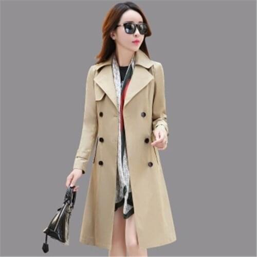 Fashion Plus Size Long Trench Coat Womens 2020 New Spring Autumn Korean Slim Khaki red Windbreaker Female Outerwear 3XL