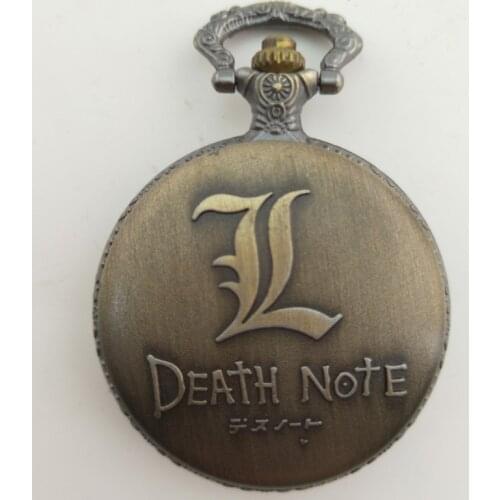 Vintage Bronze Gray Fashion Deathe Note Theme Skull Design Pocket Watch with Chain Necklace Gift