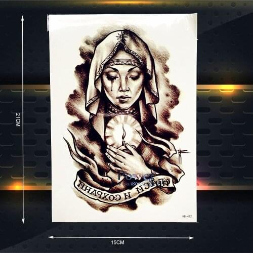 3D NUN Temporary Tattoo Goddess Designs Lady Madonna Waterproof Fake Tattoo Arm Sleeve 21x15CM Wall Sticker Home Decor Car Decal