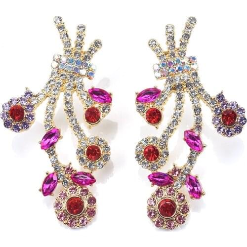 2020 New ZA Earrings Women Multilayer Crystal Rhinestone Flowers Drop Earrings Female Wedding Party Accessories Earrings Jewelry