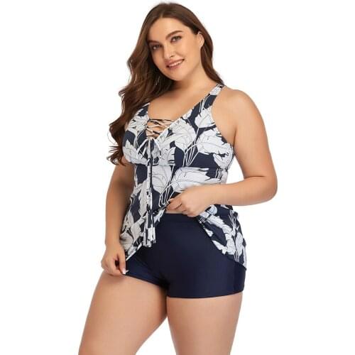 2021 New V-neck Tied Rope Women Printed Swimwear With Flat Corner Swim Trunks Swimsuits Plus Size Swimsuits Two Piece