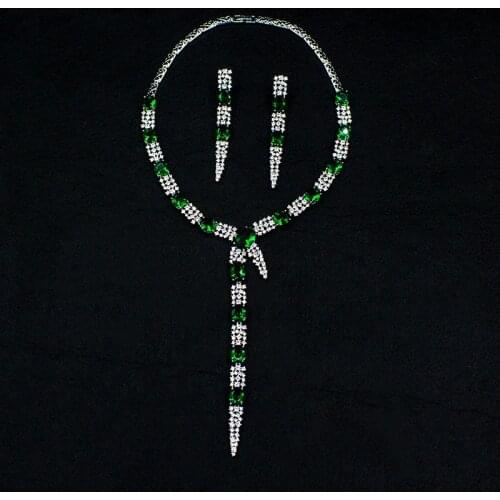 Women Leaf Shape Jewelry Set Green Crystal Zircon Necklace Earrings Bridal Wedding Party Jewellery Pendant Necklaces Sets