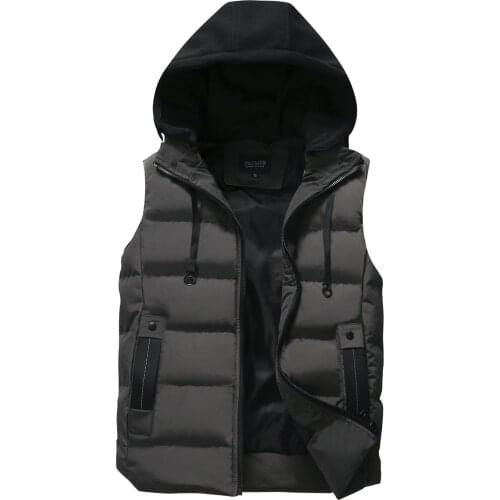 Winter Warm Vest Mens Sleeveless Jacket Hooded Detachable Coat Casual Male Cotton-Padded Jacket Men Waistcoat Outwear