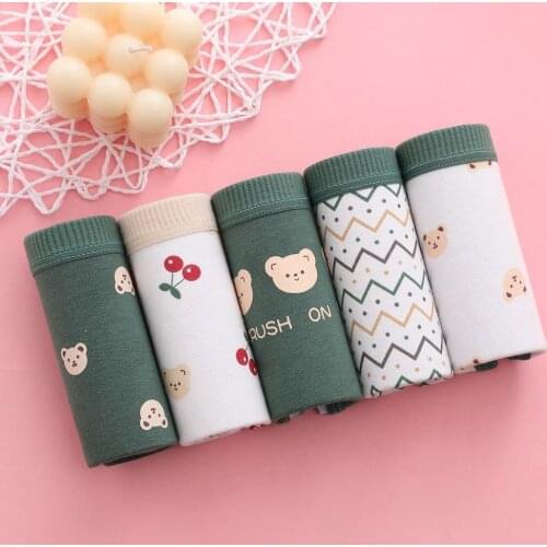 5 Pcs/Lot New Underwear Young Girl Cotton Briefs Panties Cute Lingeries Breathable Print Underpant student Cute BearBriefs