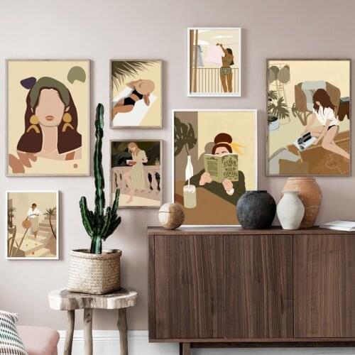 Abstract Fashion Girl Minimalist Wall Art Canvas Painting Nordic Vintage Posters And Prints Wall Pictures For Living Room Decor