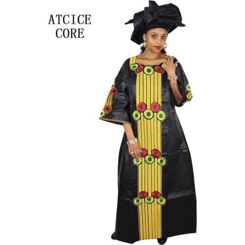 African dresses for women fashion design new african bazin embroidery design dress long dress with scarf two pcs one set A188