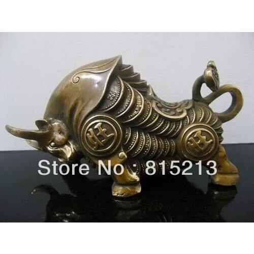 Free Shipping bi00117 EUF EN BRONZE EN LAITON TIBETAIN DE BULL DE STATUE