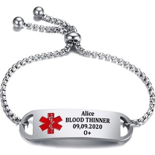 Free Engraving Medical Alert ID Identification Bracelet Men Women Stainless Steel Adjustable Bangle Emergency Remind Jewelry