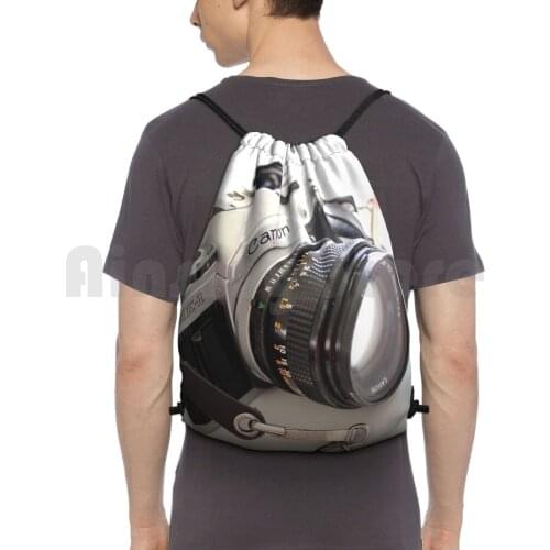 Something About The Camera Backpack Drawstring Bag Riding Climbing Gym Bag Camera Vintage Old Camera Canon Click Lense