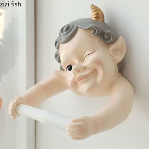 Elves Girl/Boy Tissue Holder Bathroom Paper Towel Holder Free-Punch Wall Hanging Tissue Storage Rack Lovely Portrait Ornaments