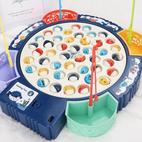 Kids Fishing Toys Electric Rotating Fishing Play Game Musical Fish Plate Set Magnetic Outdoor Sports Toys for Children Gifts