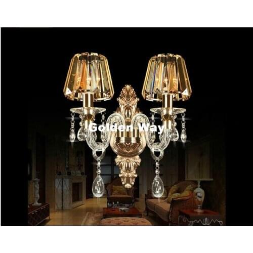 European Modern 1 Arm and 2 Arms Clear/Cognac Crystal Bedroom Wall Lamp Crystal Sconce K9 Crystal Wall Lamp AC 100% Guaranteed