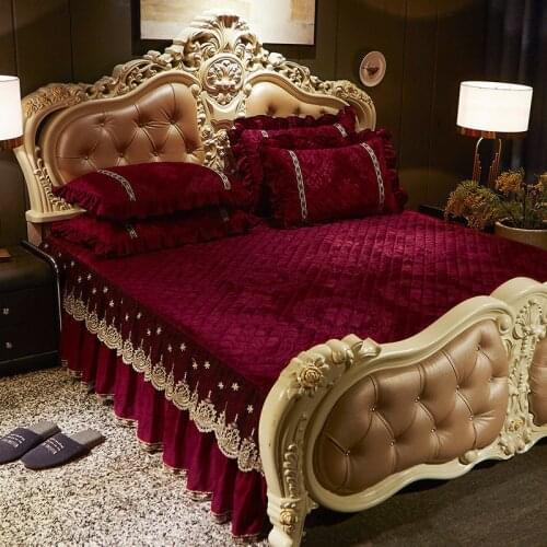 European Embroidery Lace Velvet Bedspread Ruffle Queen Double Embossed Quilted Cotton Bed Cover King 3pcs Soft Set Bedskirt Warm