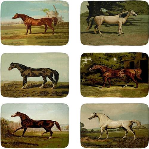 Oil painting horse printed Flannel Floor Mat Anti-Slip Tapete Floor Mats Rugs for Kitchen Doormat welcome mats for front door
