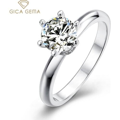GICA GEMA Moissanite Engagement Rings For Women Hot Sale 1Ctw 6.5mm 6 Prong 925 Sterling Silver Fine Jewelry Lady Gifts