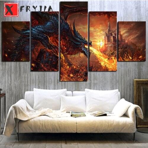 5pcs Fantasy Art Fire Dragon Game Square Round Drill Mosaic Diamond Painting Cross Stitch DIY 5D Full Embroidery wall decor