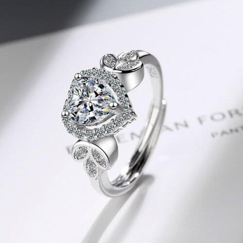 KOFSAC Shiny Zircon Romantic Love Heart Ring For Women Engagement Gifts 925 Sterling Silver Jewelry New Girl Party Accessories