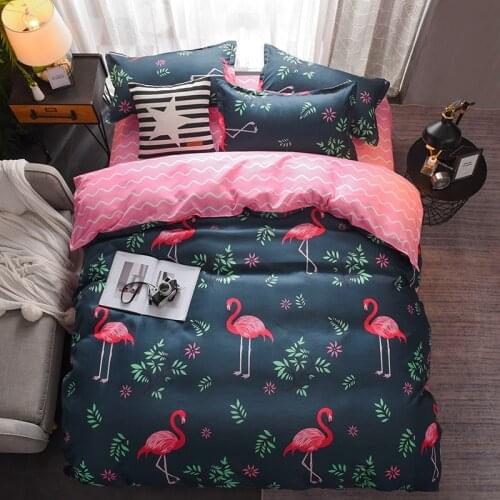 4 Piece Flamingo Bedding Set Quilt Covers Bedspread with 2 Pillow Cases Soft Cute Aloe Cotton Breathable Reversible Duvet Covers