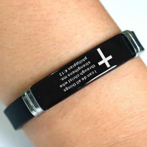 Cross Bible Christian Men Bracelet Adjustable Length Silicone Bangles Wristband Scripture Love Never Fails Male Jewelry