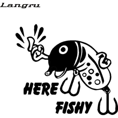 Langru "Here fishy" Lure Vinyl Decal Car Sticker Fishing Boat River Lake Decoration Car Accessories Jdm