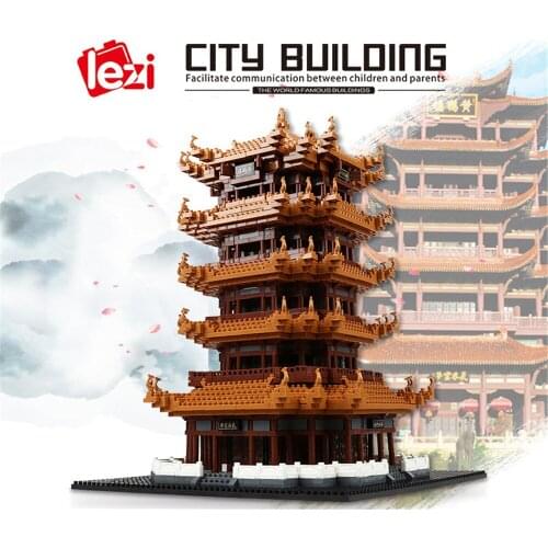 Lezi LZ8003 World Architecture Yellow Crane Tower 3D Model DIY 4032pcs Mini Diamond Blocks Bricks Building Toy for Children