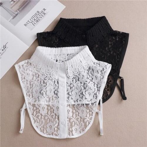 Linbaiway 2021 Women Shirt Fake Collar Ladies White Black Lace Floral Detachable Collar Half Shirt False Collar Female Blouse