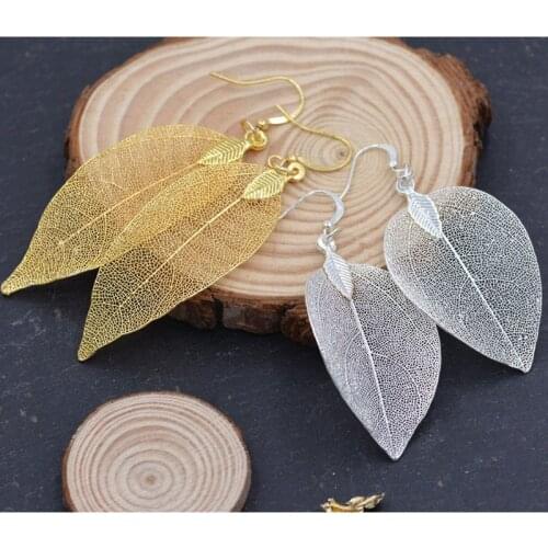 Fashion Tree Leaf Drop Earrings for Women 2021 New Gold Silver Color Flim Thin Mesh Metal Statement Dangle Earrings Jewelry