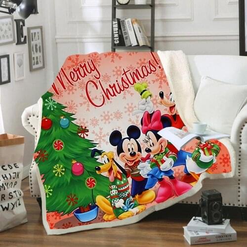 Disney Christmas Cartoon Minnie Mickey Mouse Soft Throw Blanket Sherpa Backing Kids Girls Boys for Christmas Gift on Bed Sofa