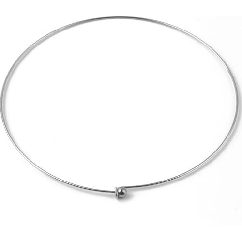 Stainless Steel Metal Simple Wire Choker Collar Ball Hook Lock Necklaces Smooth No Fade DIY Findings European Charms