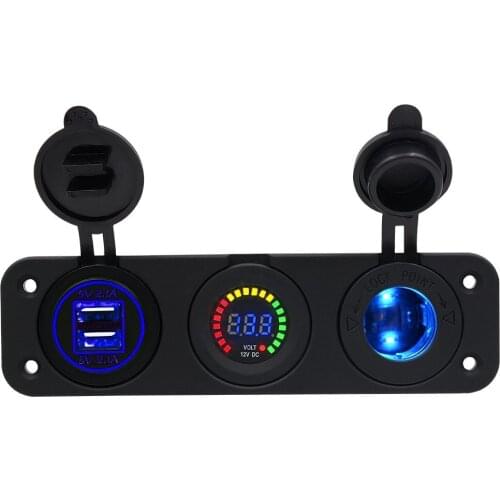 Car Boat Marine Switch Panel 12V Cigarette Lighter Stock 4.2A Dual USB Car Charger Port Blue LED Rocker Switch Panel