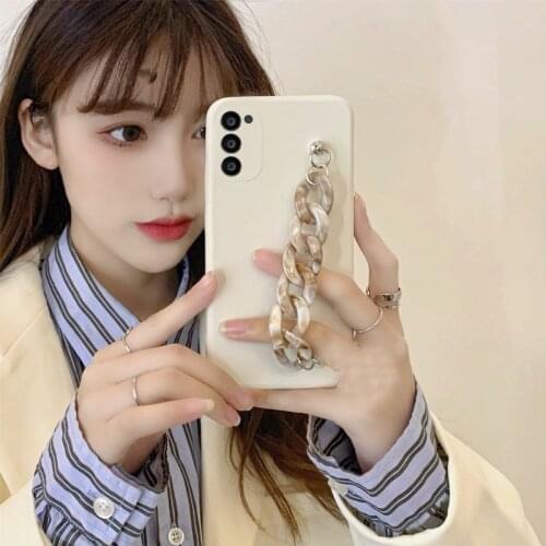 Korea Luxury Marble Bracelet Wrist Chain Phone Case For Samsung Galaxy A01 Core A03S A02S A22 A82 5G A32 A22 4G M31S Soft Cover