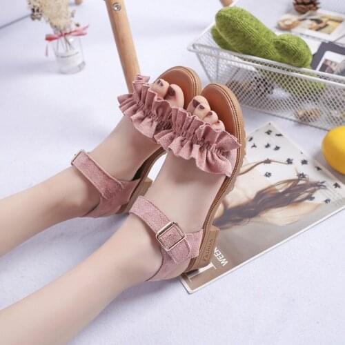 Open Toe Beige Sandals 2021 Women Spring Summer Shoes Women Student Beach Square Heel Word Buckle Casual Ladies Shoes Zapatos