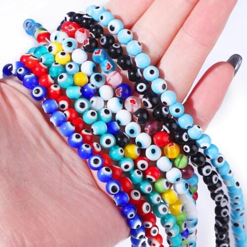 4/6/8/MM Multicolor Blue Round Evil Eye Lampwork Loose Glass Beads for DIY Bracelet Necklace Earring Crafts Jewelry Making