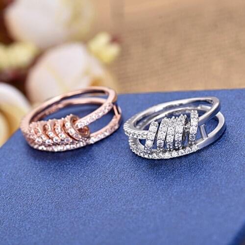Hip Hop Fashion Multi Circle Ring Silver Color Bling Cubic Zirconia Geometry Rings Anniversary Charms Gift Zk30