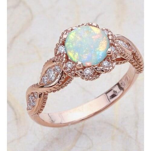 Vintage Round Natural stone with CZ Rings for woman Rose Gold color Party Finger Jewelry girl Gift Dropshipping