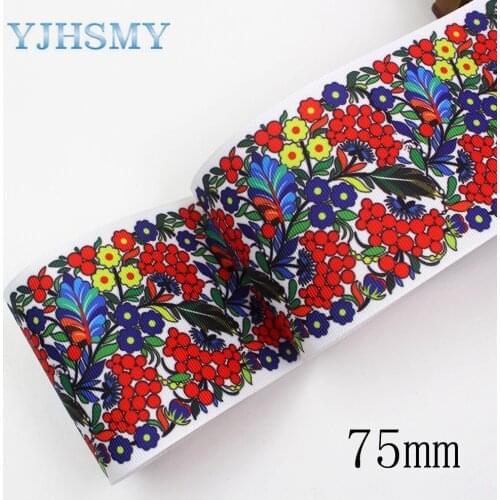 YJHSMY I-191224-2833,75mm 10yards flowers Thermal transfer Printed grosgrain Ribbons,Wedding Party Decoration DIY Materials