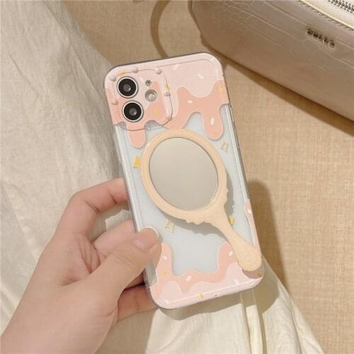 Makeup mirror bracket stand phone case for iphone 11 11Pro Max 12 Pro Max X XR XS Max 7 8 Plus SE2020 Melt ice cream case cover