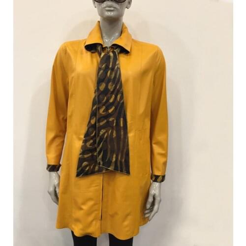 Womens Genuine Leather Yellow Jacket Real Sheepskin Casual Double Sided Plus Size Waterproof Naturel Coat Removanle Scarf