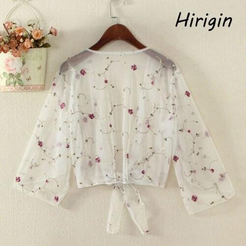 Womens swimwear bikini Cover Ups Blouses Summer Floral Blouse Shirt Cardigan Thin Outwear elegant Hollow Out Blouse Cover Up